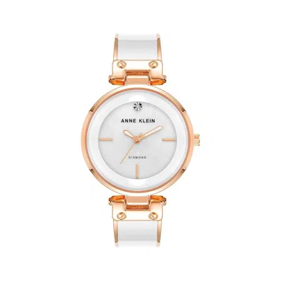 Anne Klein Rose Gold-tone White Mother-of-pearl Bangle Diamond Accent Ladies Watch