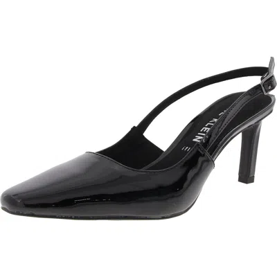 Anne Klein Rosel Womens Patent Square Toe Slingback Heels In Black