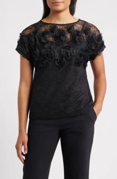 Anne Klein Rosettes & Lace Top In Black
