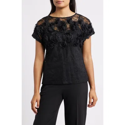 Anne Klein Rosettes & Lace Top In Black
