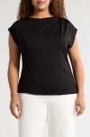 Anne Klein Plus Size Pleat-neck Short-sleeve Blouse In Anne Black