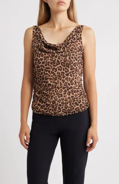 Anne Klein Ruched Cowl Neck Top In Neutral