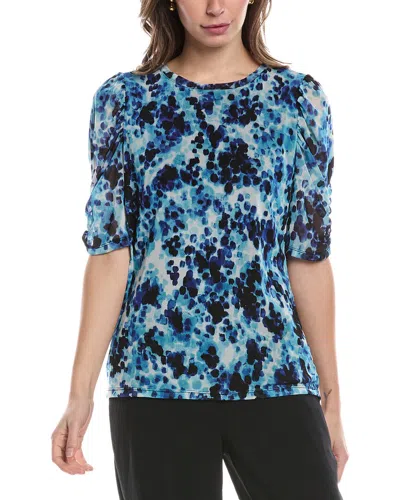 Anne Klein Ruched Elbow Sleeve Top In Blue