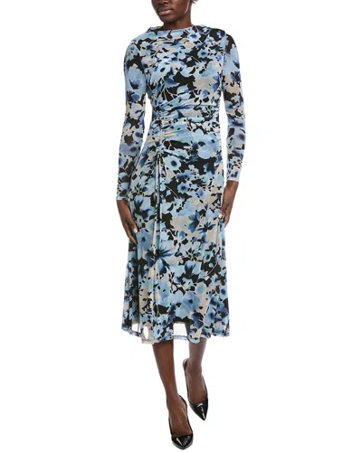 Anne Klein Ruched Mesh Midi Dress In Blue