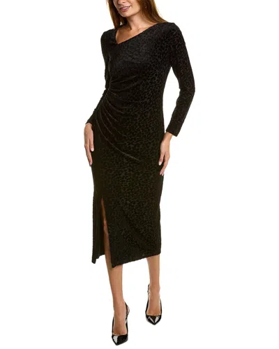 Anne Klein Women's Asymmetrical-neck Ruched Midi Dress In Black