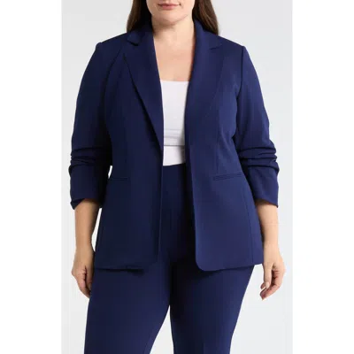 Anne Klein Ruched Sleeve Blazer In Blue