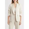 Anne Klein Ruched Sleeve Satin Blazer In Light Parchment