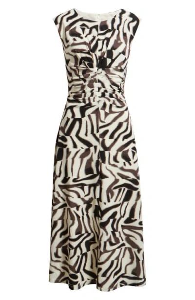 Anne Klein Ruched Sleeveless Jersey Midi Dress In Brown