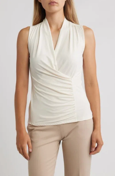 ANNE KLEIN ANNE KLEIN RUCHED SURPLICE V-NECK KNIT TOP