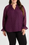 Anne Klein Ruffle Chiffon Top In Deep Plum