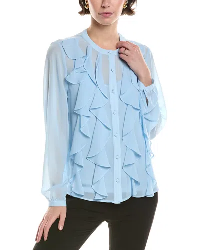 ANNE KLEIN RUFFLE FRONT CHIFFON BLOUSE