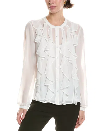 Anne Klein Ruffle Front Chiffon Blouse In White