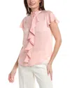 ANNE KLEIN RUFFLE FRONT FLUTTER SLEEVE BLOUSE