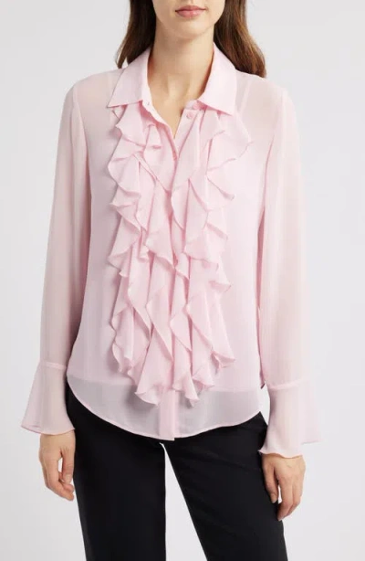 Anne Klein Ruffle Front Shirt In Peony Pink
