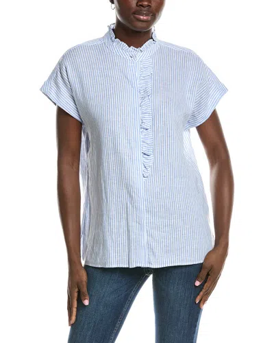 Anne Klein Ruffle Linen-blend Top In Blue