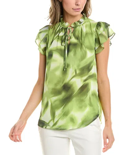 Anne Klein Ruffle Neck Blouse In Green