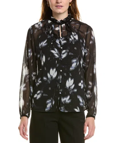 Anne Klein Ruffle Neck Blouse In Black