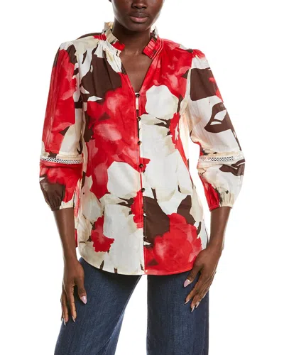 Anne Klein Ruffle Neck Top In Multi
