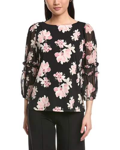 Anne Klein Ruffle Puff Sleeve Top In Black