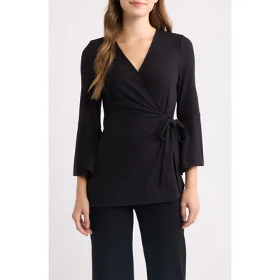 Anne Klein Handkerchief Ruffle Sleeve Wrap Top In Blue