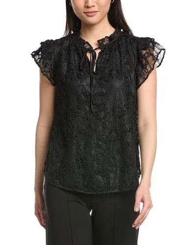Anne Klein Ruffle Sleeve Tie Blouse In Black