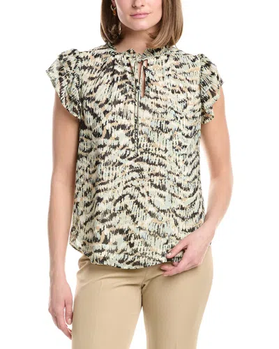 Anne Klein Ruffle Sleeve Tie Blouse In Blue