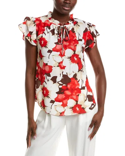 Anne Klein Ruffle Sleeve Tie Blouse In Multi