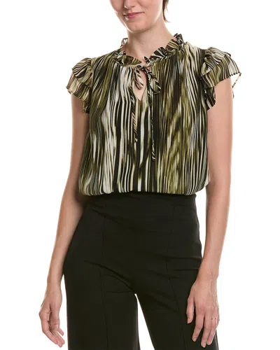 Anne Klein Ruffle Sleeve Tie Neck Blouse In Green