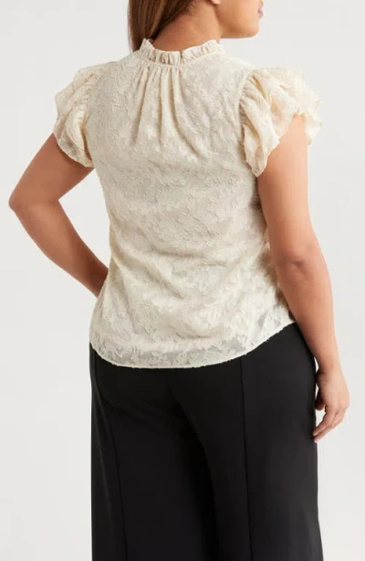 Anne Klein Ruffle Sleeve Tie Neck Jacquard Top