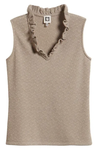 Anne Klein Ruffle Sleeveless Knit Top In Brown