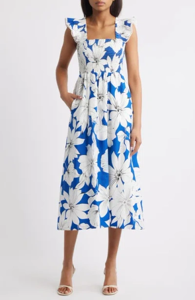 Anne Klein Ruffle Smocked Midi Dress In Blue
