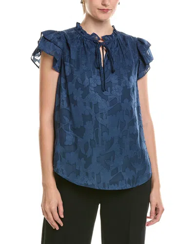 Anne Klein Ruffle Textured Blouse In Blue