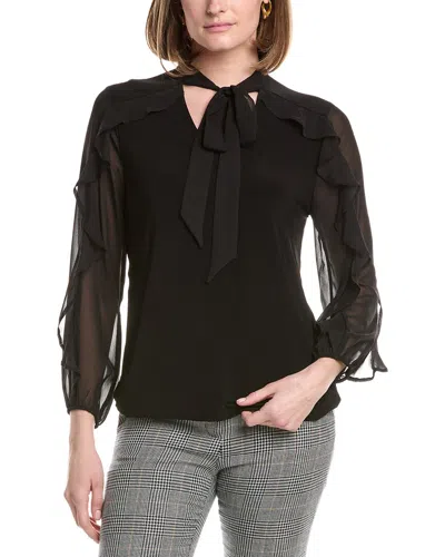 Anne Klein Ruffle Tie Neck Top In Black
