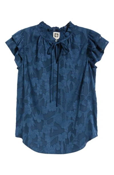 Anne Klein Ruffle Tie Neck Top In Blue