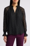 Anne Klein Ruffle Trim Shirt In Anne Black