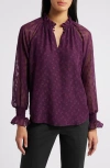 Anne Klein Ruffle Chiffon Top In Deep Plum