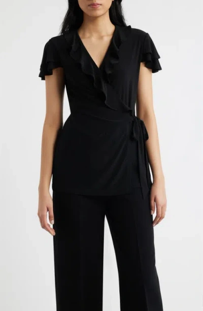 Anne Klein Ruffle Wrap Top In Black