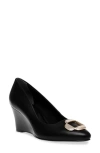 Anne Klein Sarina Pointed Toe Wedge Pump In Black Smooth