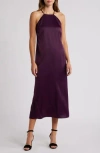 Anne Klein Satin Midi Slipdress In Deep Plum
