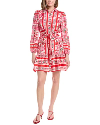 Anne Klein Satin Twill Tiered Shirtdress In Multi