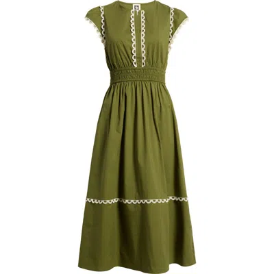 Anne Klein Scallop Cap Sleeve Midi Dress In Green
