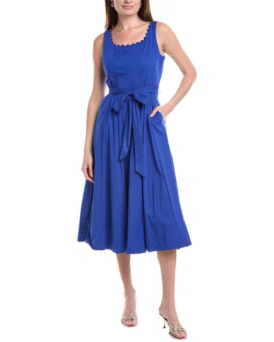 Anne Klein Scallop Trim Midi Dress In Blue