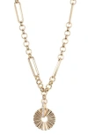 Anne Klein Scalloped Disc Pendant Necklace In Gold/crystal