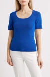 Anne Klein Petite Square-neck Short-sleeve Sweater In Santorini Blue