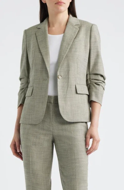 Anne Klein Scrunch Sleeve One-button Blazer In Animal Print