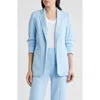 Anne Klein Scrunch Sleeve Open Front Jacket In Blue