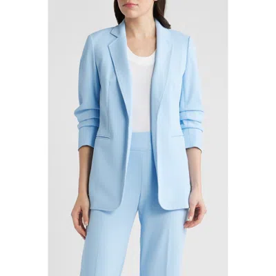Anne Klein Scrunch Sleeve Open Front Jacket In Blue