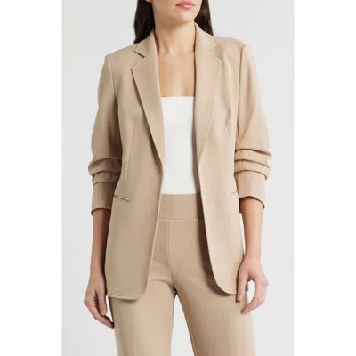 Anne Klein Scrunch Sleeve Open Front Jacket In Brown