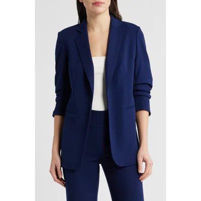 Anne Klein Scrunch Sleeve Open Front Jacket In Blue