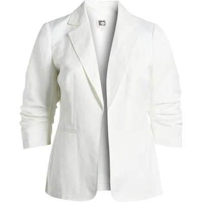 Anne Klein Scrunched Sleeve Linen Blend Blazer In Bright White